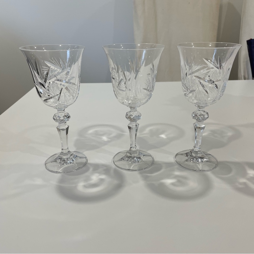 Vintage Crystal Sherry Glasses with PinwheelStar Pattern ~ Set of 3